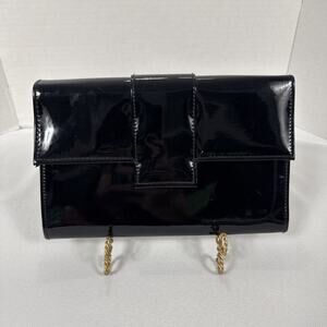 Vintage Hato Hasi Black Patent Clutch Purse Evening Bag - No Strap Or Chain